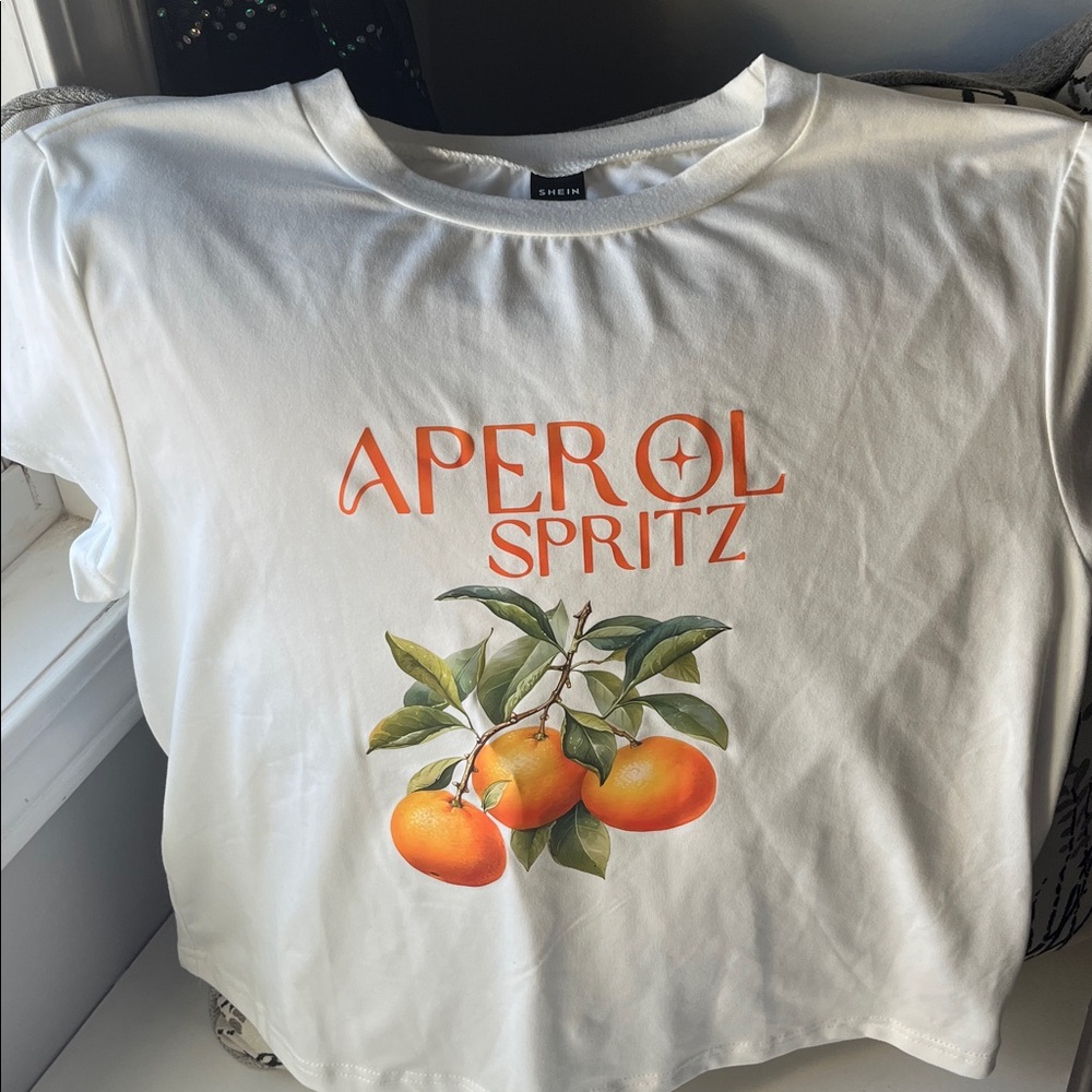 New SHEIN Classic White T-Shirt Italy themed “Aperol Spritz” lettering oranges - Picture 3 of 3